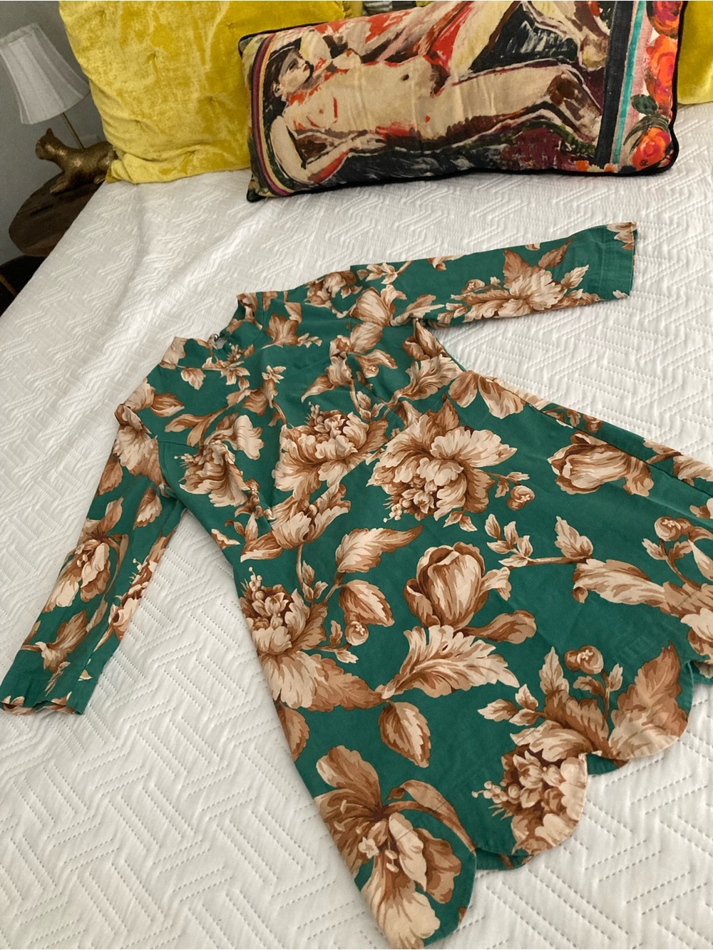Green Floral Long-Sleeve Tunic Dress
